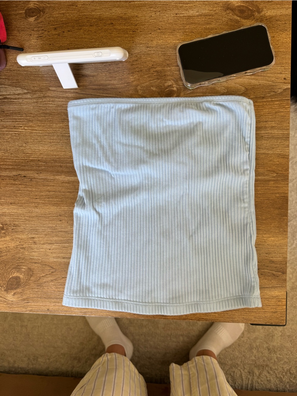 Old Navy Light Blue Ribbed Strapless Crop Top